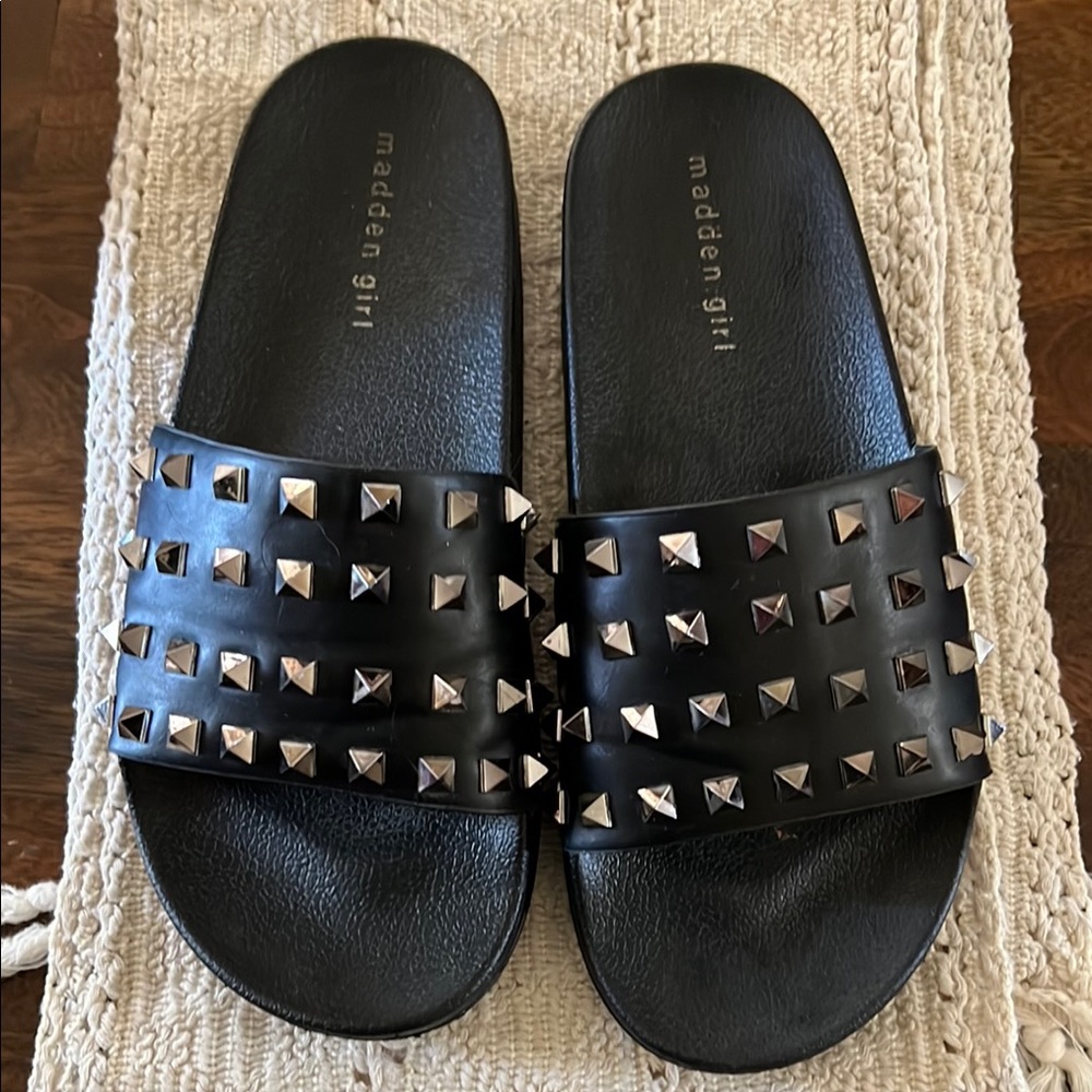 Madden Girl Black Slides with Silver Studs